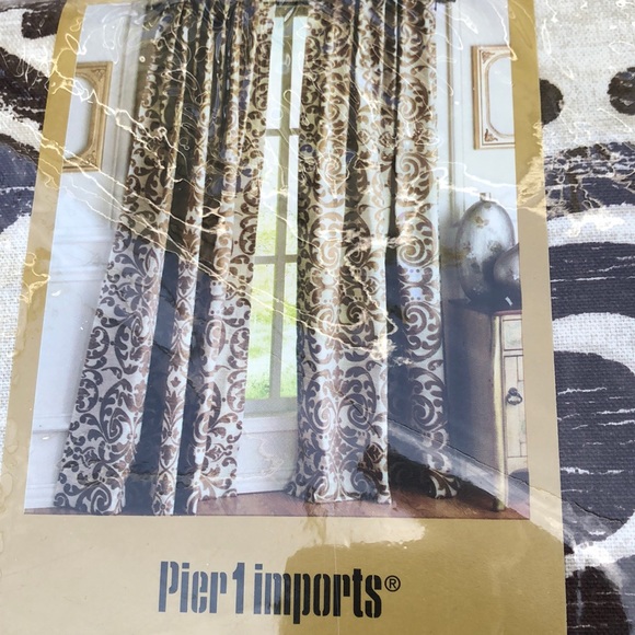 PAIR of Pier One cotton damask drapery panels - Picture 3 of 3